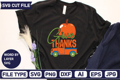 Give Thanks SVG Cut File SVGs quotes-and-sayings food-drink mini-bundles print-cut on-sale Clipart Clip Art Sublimation or Vinyl Shirt Design SVG DesignPlante 503 