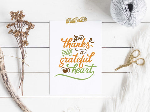 Give Thanks with a grateful heart cut file SVG TheBlackCatPrints 