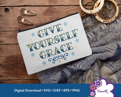 Give Yourself Grace SVG with Blue and Yellow Stars SVG DawnKDesigns 
