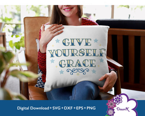 Give Yourself Grace SVG with Blue and Yellow Stars SVG DawnKDesigns 