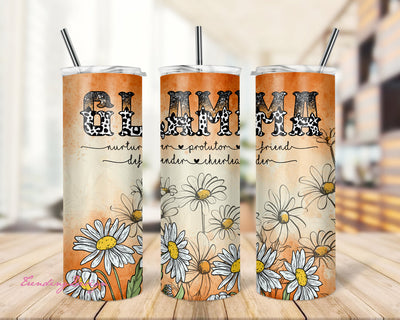 Glamma Daisy Wrap 20oz Skinny Straight tumbler PNG Instant Download Sublimation Printable Instant Download Sublimation TrendingDesign 