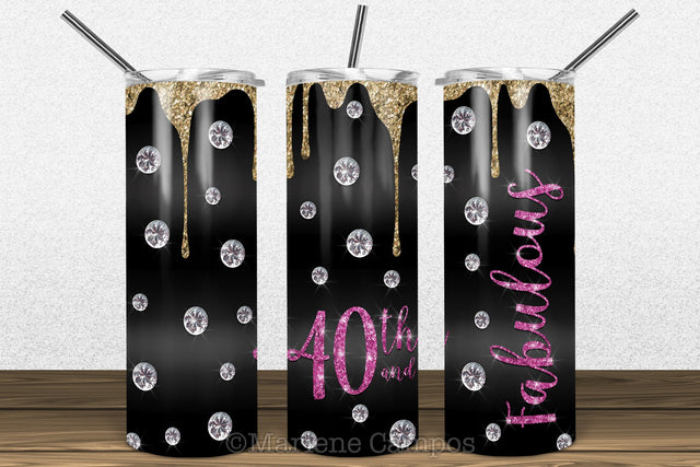 Glamour 40th and Fabulous 20oz Skinny Tumbler Sublimation | Gold and Hot Pink Sublimation Marlene Campos 