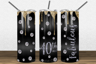 Glamour 40th and Fabulous 20oz Skinny Tumbler Sublimation | Gold and Silver Sublimation Marlene Campos 