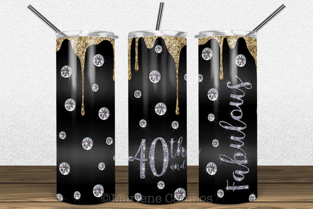 Glamour 40th and Fabulous 20oz Skinny Tumbler Sublimation | Gold and Silver Sublimation Marlene Campos 