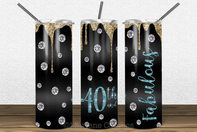 Glamour 40th and Fabulous 20oz Skinny Tumbler Sublimation | Gold and Turquoise Sublimation Marlene Campos 