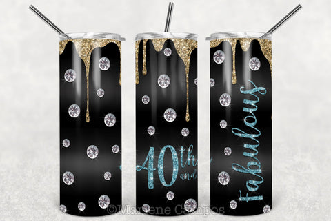 Glamour 40th and Fabulous 20oz Skinny Tumbler Sublimation | Gold and Turquoise Sublimation Marlene Campos 
