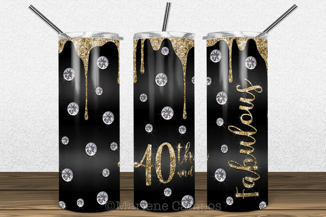 Glamour 40th and Fabulous 20oz Skinny Tumbler Sublimation | Gold Glitter Sublimation Marlene Campos 