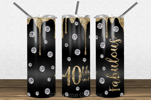 Glamour 40th and Fabulous 20oz Skinny Tumbler Sublimation | Gold Glitter Sublimation Marlene Campos 