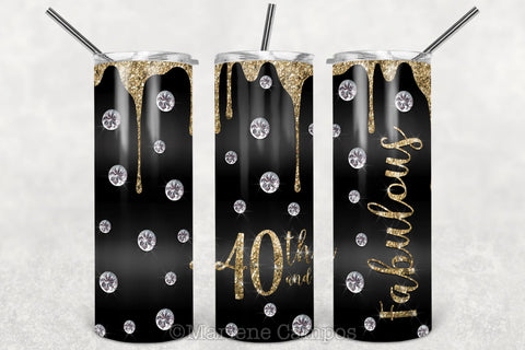 Glamour 40th and Fabulous 20oz Skinny Tumbler Sublimation | Gold Glitter Sublimation Marlene Campos 