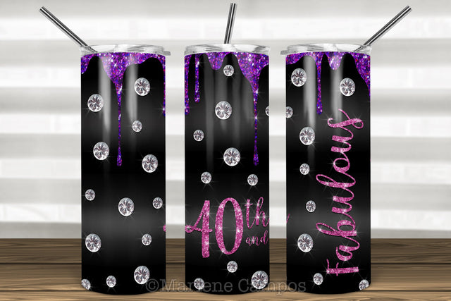 Glamour 40th and Fabulous 20oz Skinny Tumbler Sublimation | Pink and Purple Sublimation Marlene Campos 