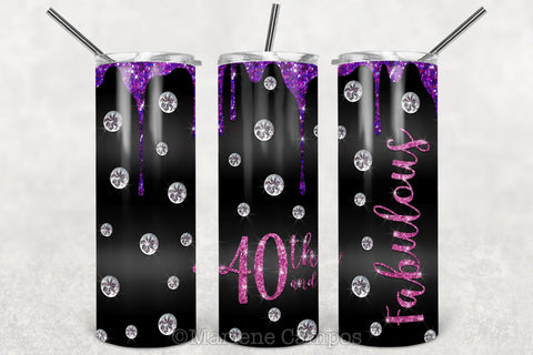 Glamour 40th and Fabulous 20oz Skinny Tumbler Sublimation | Pink and Purple Sublimation Marlene Campos 