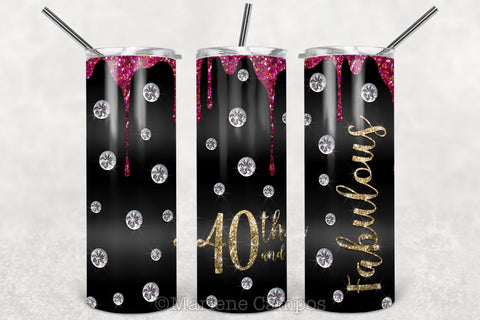 Glamour 40th and Fabulous 20oz Skinny Tumbler Sublimation | Red and Gold Sublimation Marlene Campos 