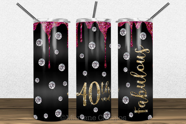 Glamour 40th and Fabulous 20oz Skinny Tumbler Sublimation | Red and Gold Sublimation Marlene Campos 