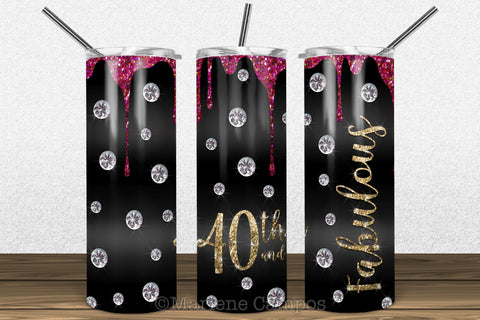 Glamour 40th and Fabulous 20oz Skinny Tumbler Sublimation | Red and Gold Sublimation Marlene Campos 