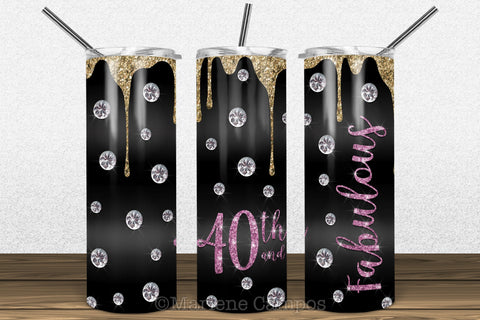 Glamour 40th and Fabulous 20oz Skinny Tumbler Sublimation | Rose Gold and Gold Sublimation Marlene Campos 