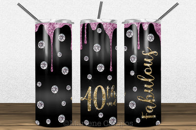 Glamour 40th and Fabulous 20oz Skinny Tumbler Sublimation | Rose Gold and Gold Sublimation Marlene Campos 