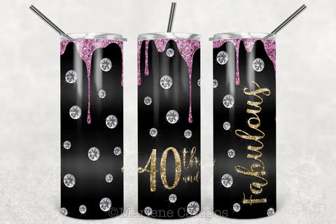 Glamour 40th and Fabulous 20oz Skinny Tumbler Sublimation | Rose Gold and Gold Sublimation Marlene Campos 