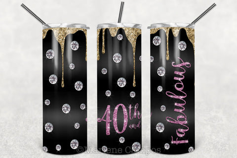Glamour 40th and Fabulous 20oz Skinny Tumbler Sublimation | Rose Gold and Gold Sublimation Marlene Campos 