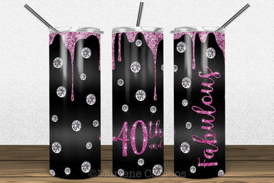Glamour 40th and Fabulous 20oz Skinny Tumbler Sublimation | Rose Gold and Hot Pink Sublimation Marlene Campos 