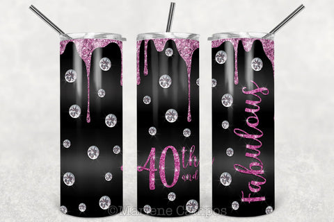 Glamour 40th and Fabulous 20oz Skinny Tumbler Sublimation | Rose Gold and Hot Pink Sublimation Marlene Campos 