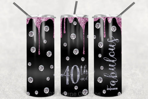 Glamour 40th and Fabulous 20oz Skinny Tumbler Sublimation | Rose Gold and Silver Sublimation Marlene Campos 