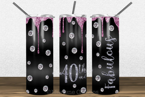 Glamour 40th and Fabulous 20oz Skinny Tumbler Sublimation | Rose Gold and Silver Sublimation Marlene Campos 