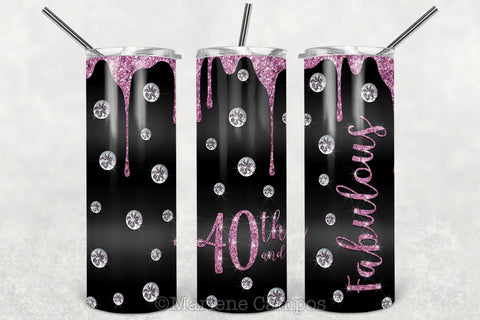 Glamour 40th and Fabulous 20oz Skinny Tumbler Sublimation | Rose Gold Sublimation Marlene Campos 