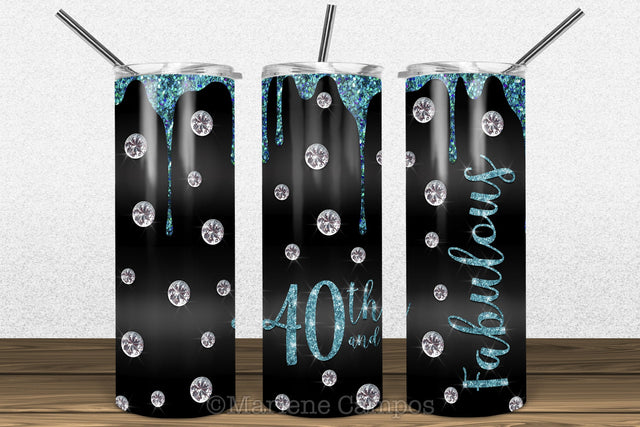 Glamour 40th and Fabulous 20oz Skinny Tumbler Sublimation | Turquoise Sublimation Marlene Campos 