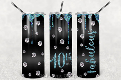 Glamour 40th and Fabulous 20oz Skinny Tumbler Sublimation | Turquoise Sublimation Marlene Campos 