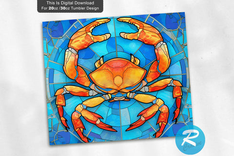 Glass Blue Crab 20 oz / 30 oz Tumbler PNG Sublimation Regulrcrative 