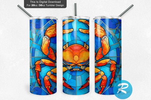 Glass Blue Crab 20 oz / 30 oz Tumbler PNG Sublimation Regulrcrative 