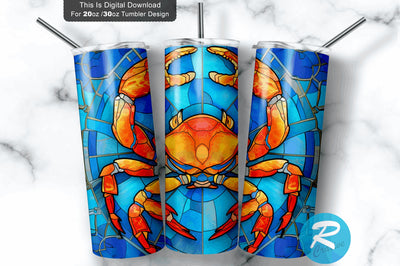 Glass Blue Crab 20 oz / 30 oz Tumbler PNG Sublimation Regulrcrative 