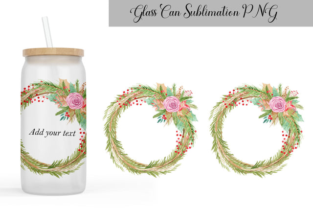 Glass Can Christmas Wreath Sublimation WatercolorColorDream 
