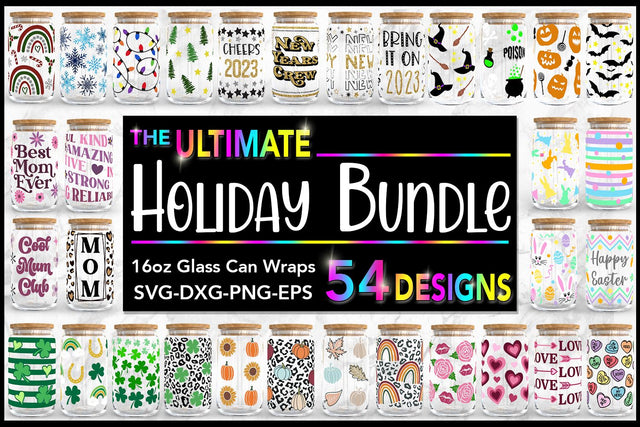 Glass Can Holiday SVG Bundle | Libbey Glass Holiday Wraps SVG B Renee Design 