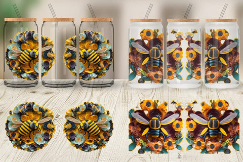 Glass Can Wrap 3D Bee Quilling Art Sublimation artnoy 