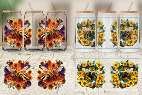 Glass Can Wrap 3D Bee Quilling Art Sublimation artnoy 