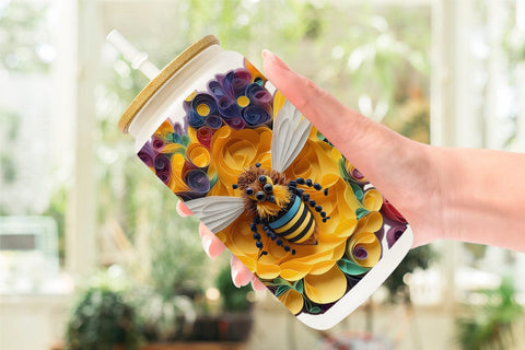 Glass Can Wrap 3D Bee Quilling Art Sublimation artnoy 