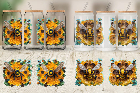 Glass Can Wrap 3D Bee Quilling Art Sublimation artnoy 