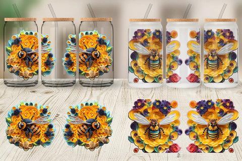 Glass Can Wrap 3D Bee Quilling Art Sublimation artnoy 