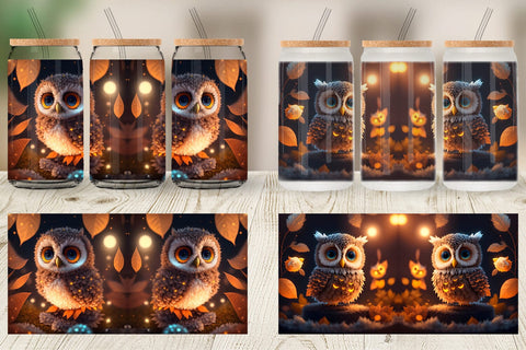 Glass Can Wrap 3D Bird Owl Halloween Sublimation artnoy 