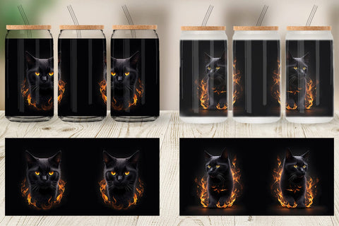Glass Can Wrap 3D Black Cat Burn Sublimation artnoy 