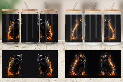Glass Can Wrap 3D Black Cat Burn Sublimation artnoy 