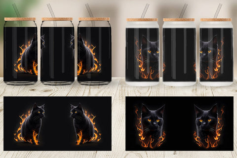 Glass Can Wrap 3D Black Cat Burn Sublimation artnoy 