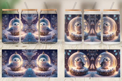 Glass Can Wrap 3D Christmas Baby Bird Sublimation artnoy 