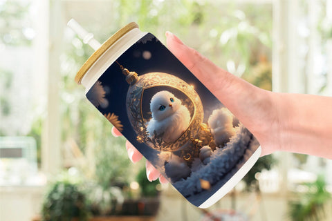 Glass Can Wrap 3D Christmas Baby Bird Sublimation artnoy 