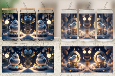 Glass Can Wrap 3D Christmas Baby Bird Sublimation artnoy 