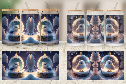 Glass Can Wrap 3D Christmas Baby Bird Sublimation artnoy 