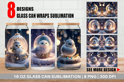 Glass Can Wrap 3D Christmas Baby Bird Sublimation artnoy 