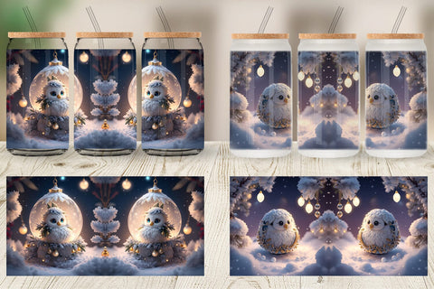 Glass Can Wrap 3D Christmas Baby Bird Sublimation artnoy 