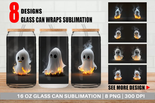 Glass Can Wrap 3D Cute Ghost Burn Sublimation artnoy 